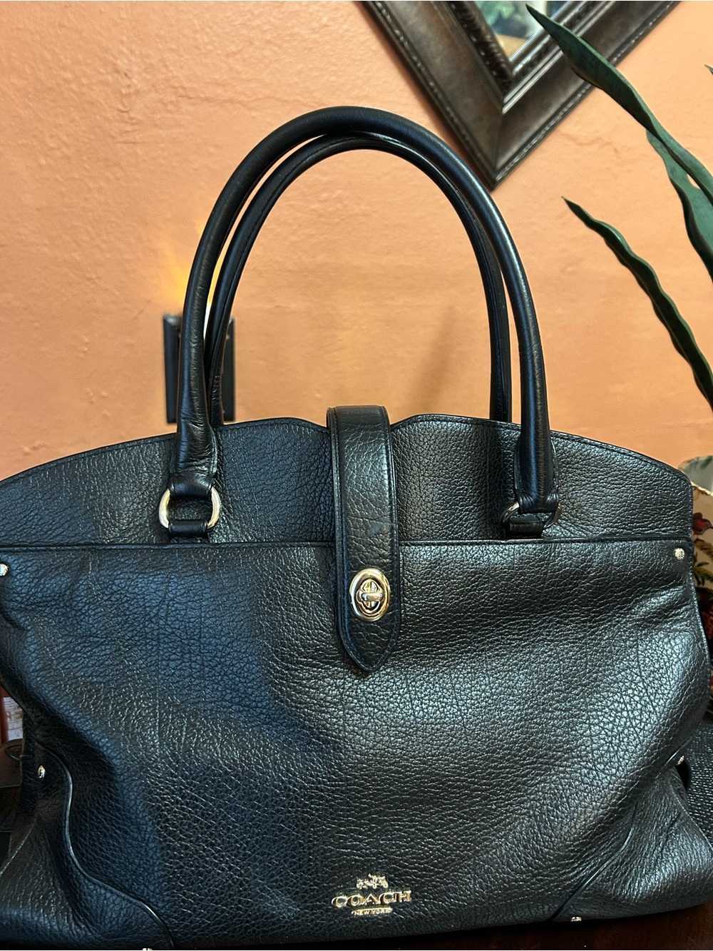 Coach Mercer 35 Black Pebbled Leather satchel purse